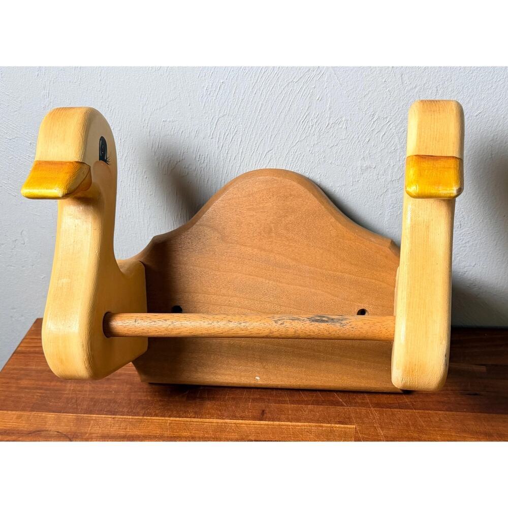 Vintage Wooden Goose Towel Wall Rack | Hand Painted Duck Geese Kitchen Decor - Picture 6 of 16